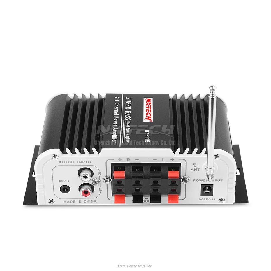 NKTECH-AMPLIFICADOR DE POTENCIA DE HY-118 para coche, reproductor de Audio Digital con Bluetooth 2,1, canal de 45W, 2x20W, estéreo de alta fidelidad, amplificador de Supergraves, USB, TF, CD, FM