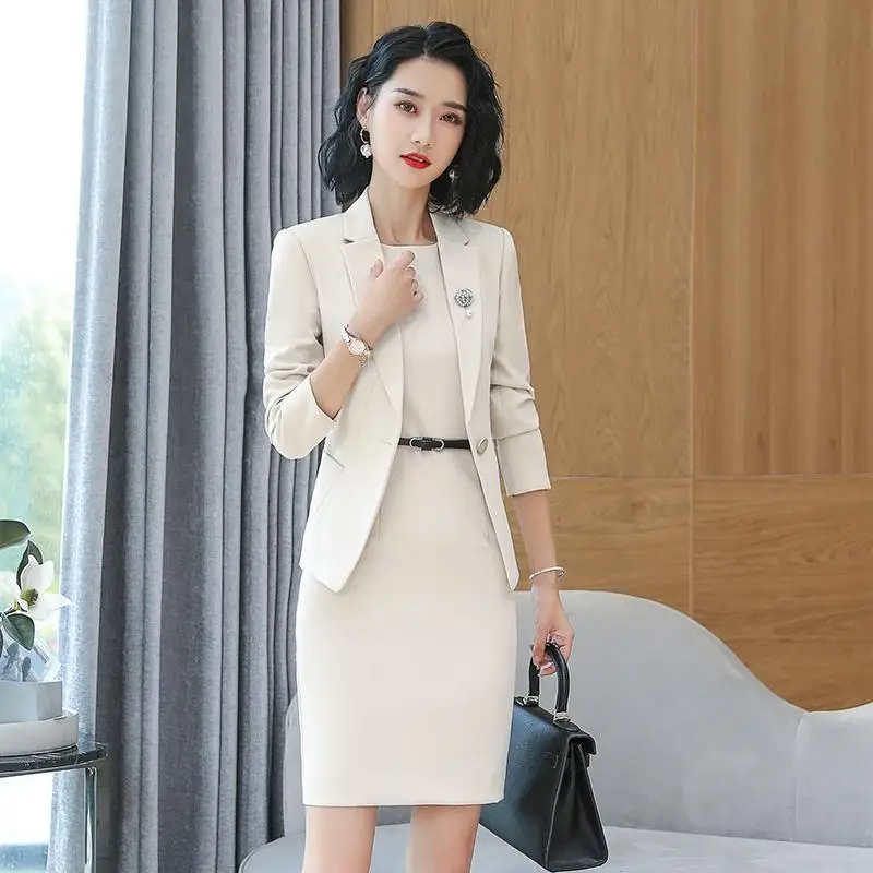 ​ ​ Vestido de escritório feminino primavera verão 2025, vestido de trabalho formal elegante, vestido de terno profissional para mulheres de carreira