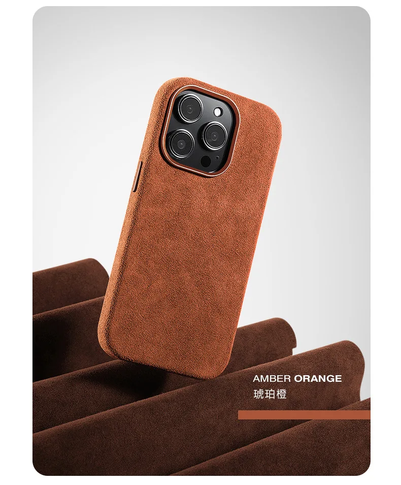 Suede Italy  Magnetic Case Genuine Leather For iPhone 15 14 13 Pro Max plus Magsafe Wireless Charging Phone Back Cover.