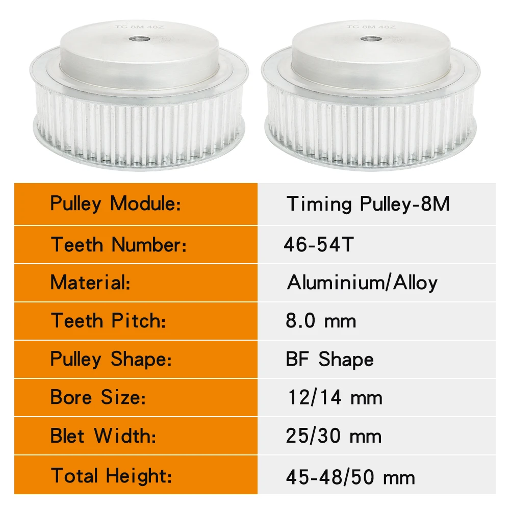 Imagem -03 - Roda 8m da Polia46t 47t 48t 50t 52t 54t Furou o Tamanho 14 mm os Dentes Passo mm a Polia Dentada Liga para o Sincronismo da Largura 25 30 mm 8m Cinto a