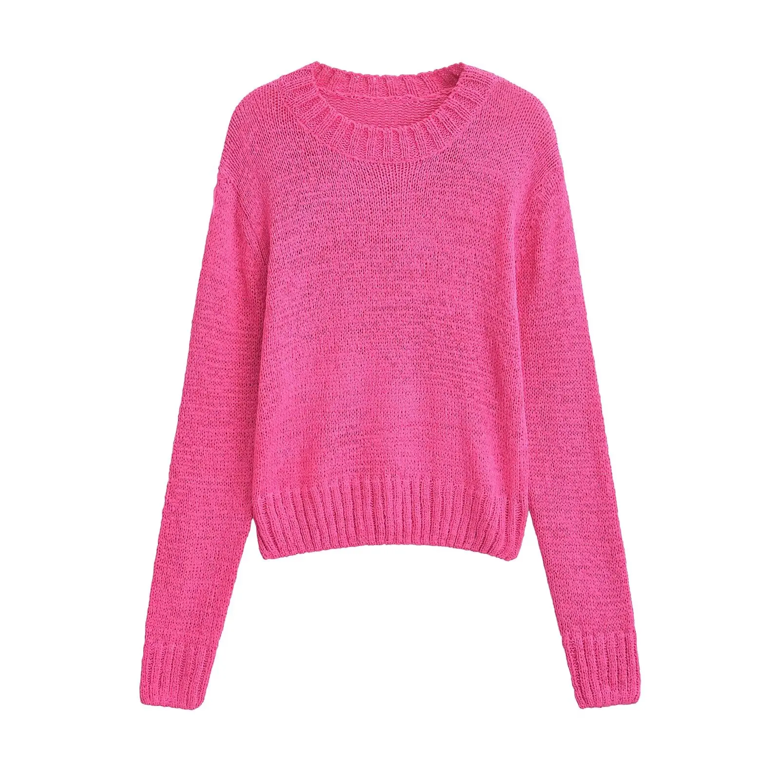 TRAF 2024 Autumn New Product Casual Women's Fashion Vacation Style Long Sleeve Round Neck Slim Knitted Sweater 9598135