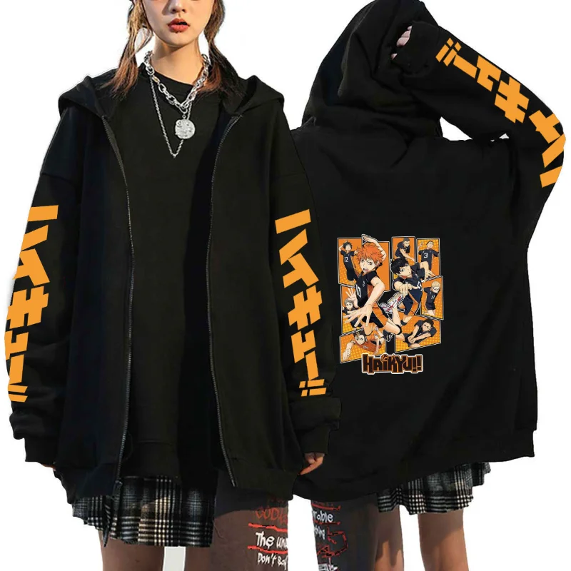 

Haikyuu Anime Zip Up Hoodie Karasuno High School Hooded Men Women Sweatshirts Harajuku Autumn Winter Zipper Pullover Xmas Gift