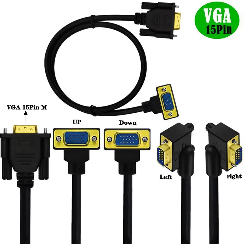 Женский Кабель VGA с углом 90 °, 15-контактный штекер VGA, 15-контактный штекер для подключения компьютера к телевизору, 0,5 м/1 м/1,5 м