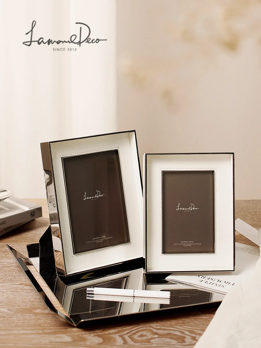 Modern minimalist stainless steel leather photo frame ornaments bedside table home decor