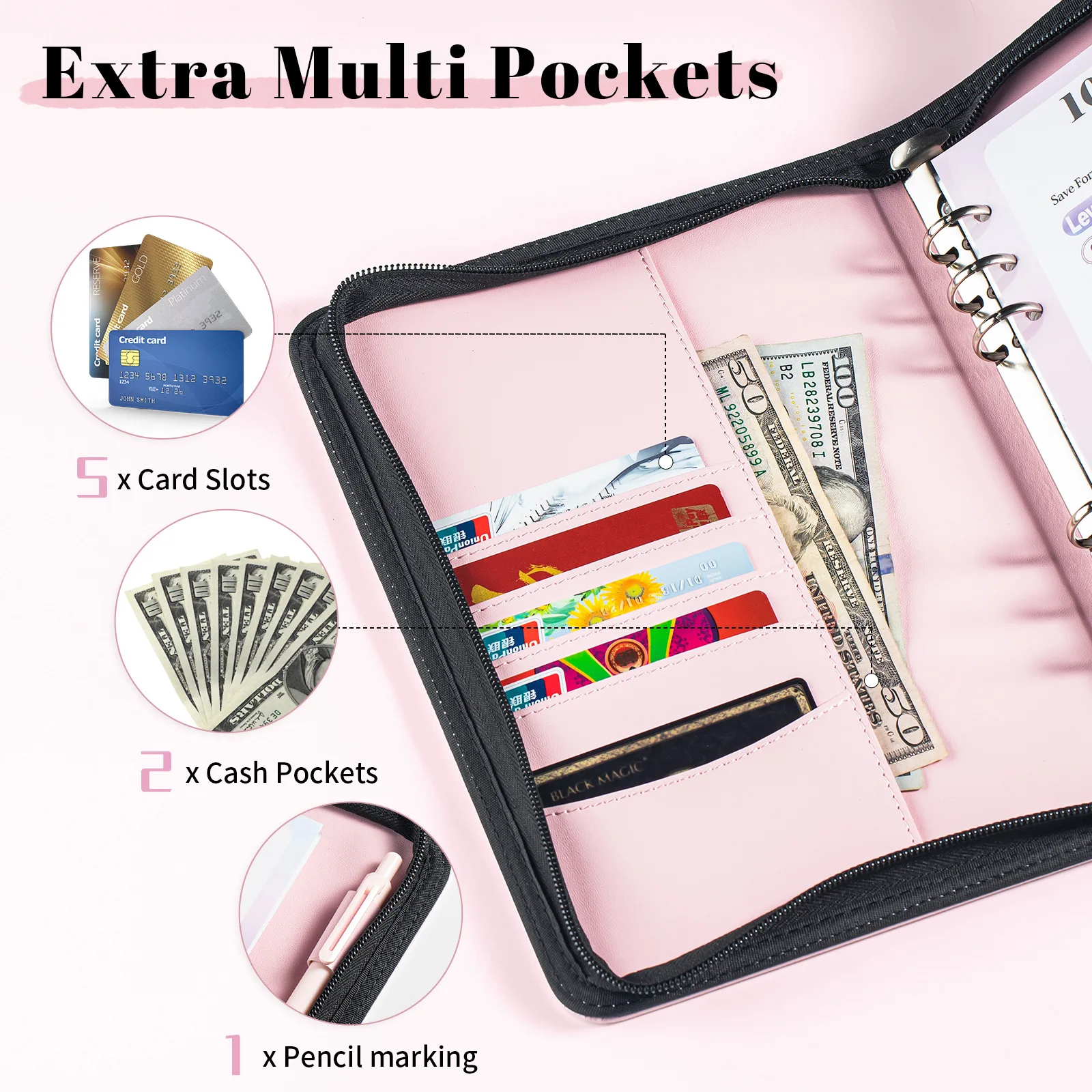 100 Envelope Savings Challenge Zip Bag kit Loose-Leaf Budget Binder With Cash Envelopes Saving Money Notebook Gift