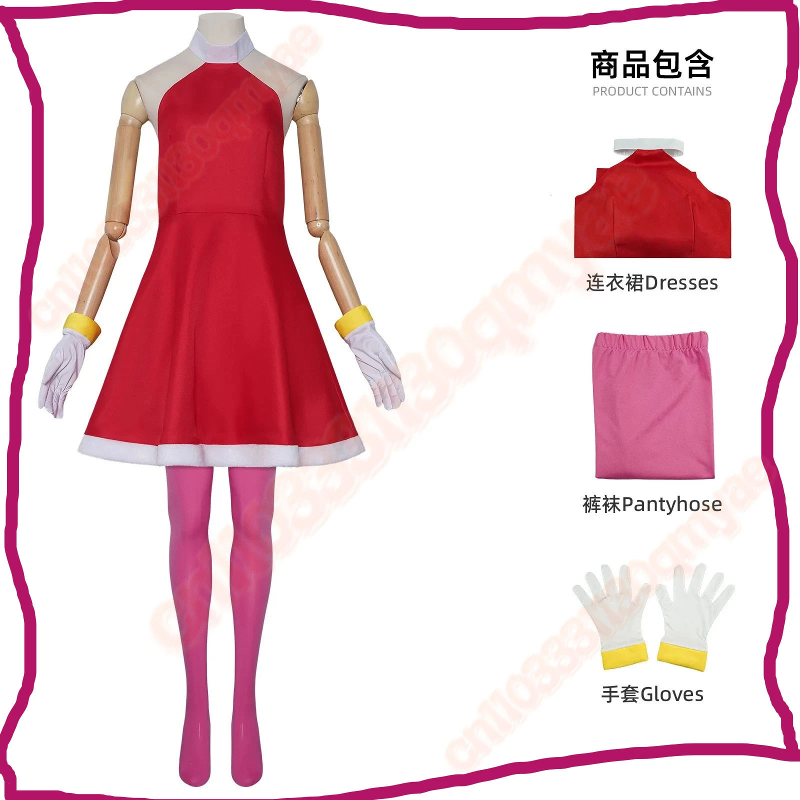 

Game Amy Rose Cosplay Costume Rosy The Rascal Red Dress Outfit Women Girls Halloween Carnival Party Disguise Suit