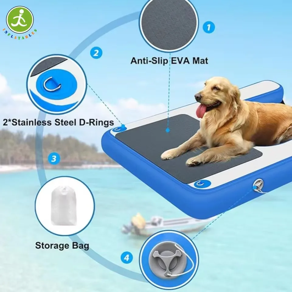 EU-Lager Aufblasbare Hunde-Wasserrampe 59x38'' Blau Rutschfeste Schwimmende Plattform Leiter Haustier-Wasserrampe für Pool Boot See Meer – Detail 7