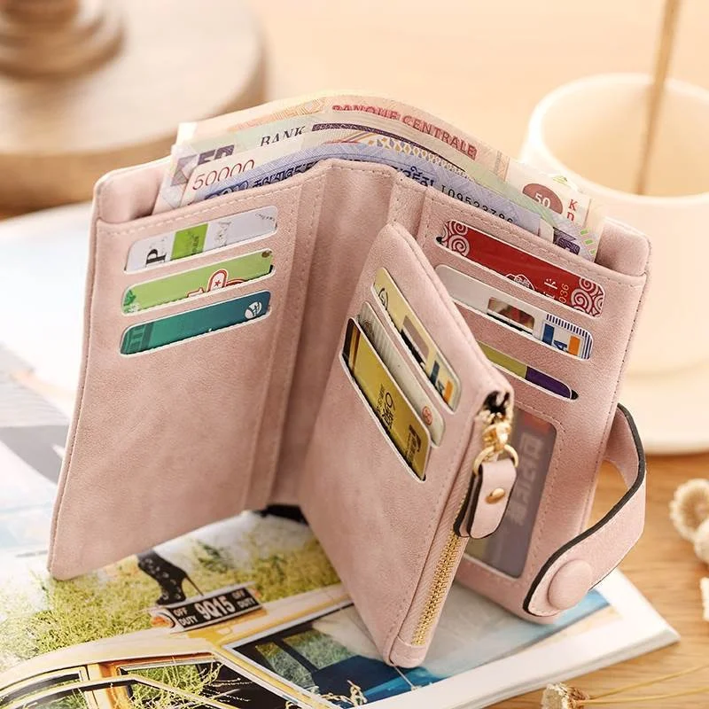 Nieuwe Pu Frosted Dames Korte Portemonnee Schattige Opvouwbare Multi-Card Slot Vrouw Portemonnees Multifunctionele Handtas Grote Capaciteit Portemonnee