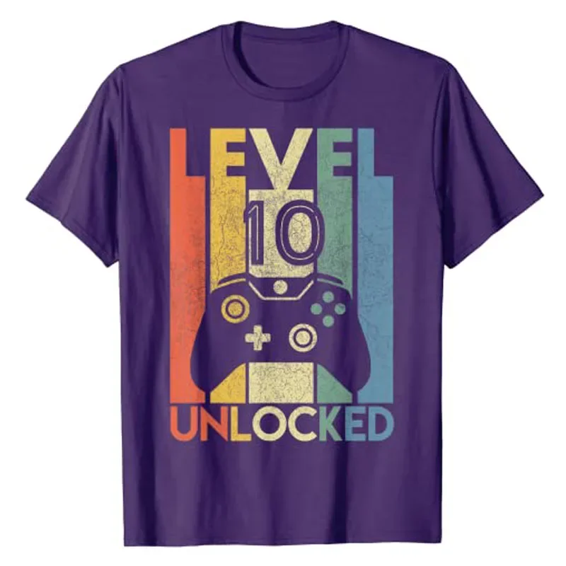 Level 10 Unlocked Shirt Funny Video Gamer 10th Birthday Gift T-Shirt Boys Fashion Awesome Graphic Tee Tops Sons B-day Presents