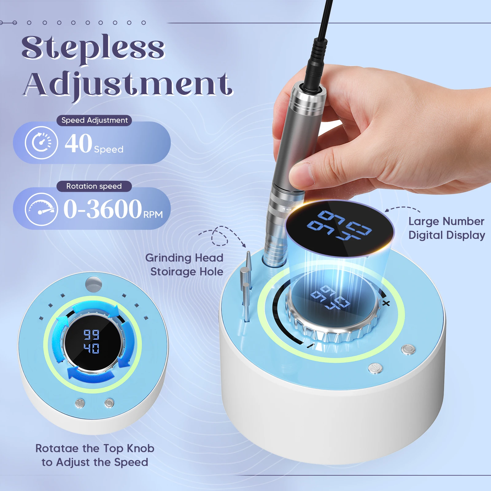 Nail Cutter 36000 RPM Professional Cutter Nails Electric Nail File For Gel Nails With Foot Pedal 45 Gear Levels LCD Display F/R