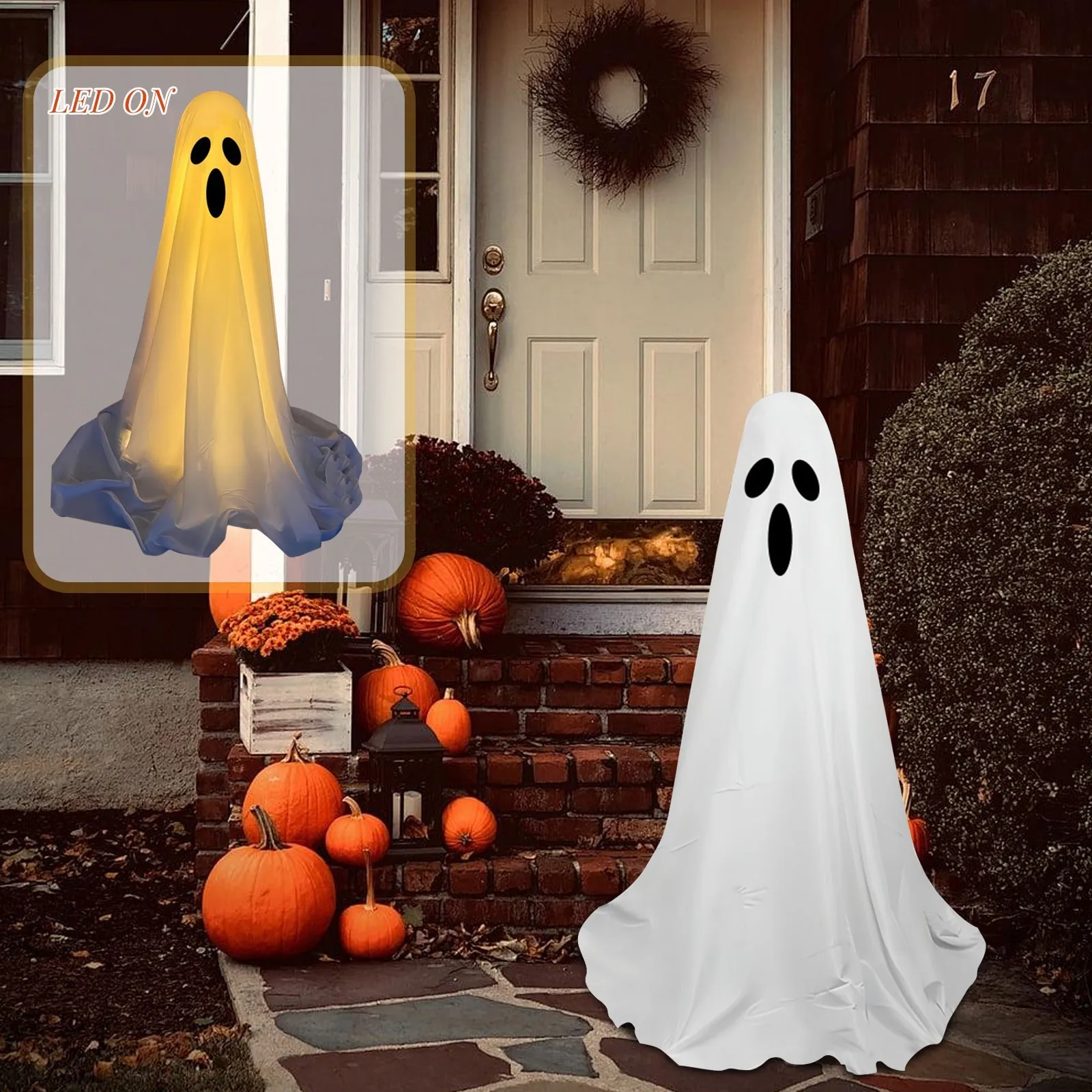 

Spooky Ghost Halloween Decor Light Strings Battery Home Decor Standing Ghost Porch Courtyard Standing Halloween Decoration