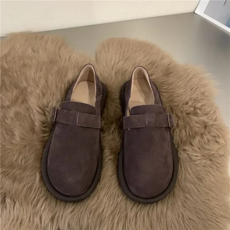 2023 Nowe buty damskie Sen Series Khaki Flat Shoes French Retro Single Shoes Lefu Shoes Frosted Boken Shoes Jesień i zima