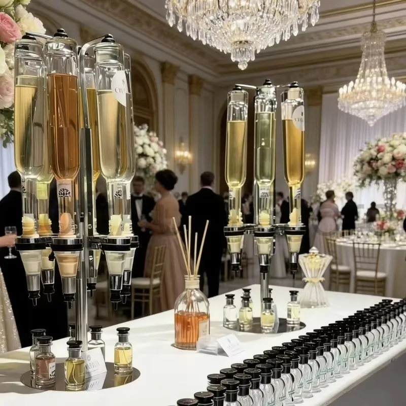 Silvery/golden Manual Rotatable 375ml 500ml Perfume Filling Dispenser 6‑Head Circle Rotary Desktop Unit for Wedding Use