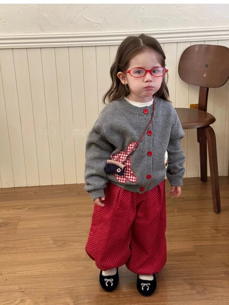 

2025 kids clothes Girls Sweater Pullover Knitwear korean Baby Toddler gray Base Shirt Children top autumn clothes 1-6year old