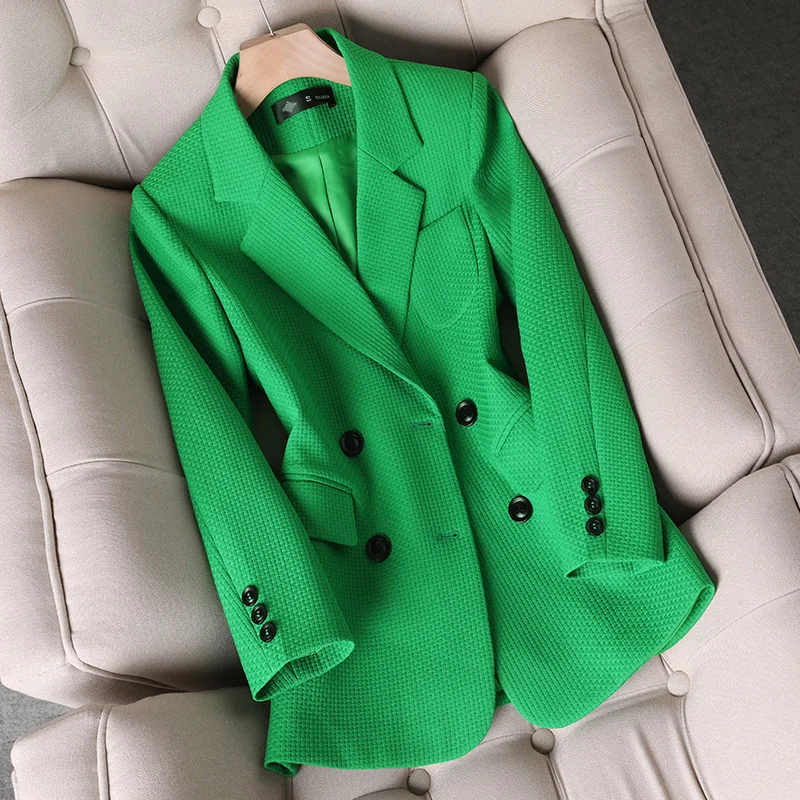 Blazer Formal de manga larga para mujer, chaqueta a cuadros naranja, negro y verde, ropa de trabajo de un solo pecho, abrigo para Otoño e Invierno