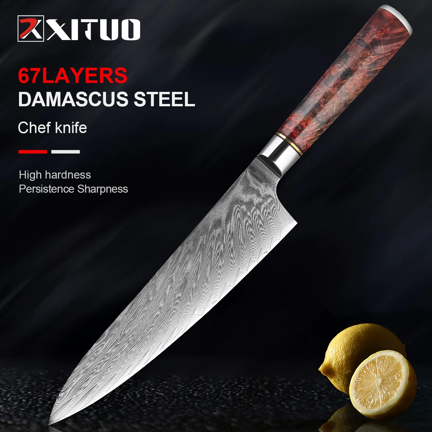 

Damascus Steel Kitchen Knives 8-inch Chef knife Gyuto Knife Super-sharp blade edge Ergonomic stabilized wood handle