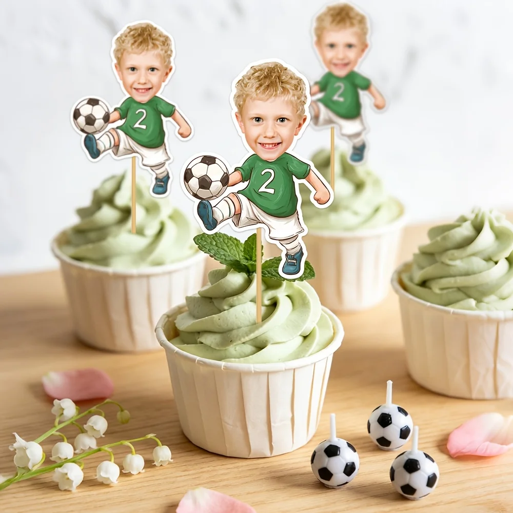 

12/24/32 Personalized Football Player Photo Cupcake Toppers, Custom Football Pattern Face Cake Decorations, Football-Themed Birthday Party Decorations, Football-Themed Sports Parties and Birthday Celebrations, Football Party Decorations