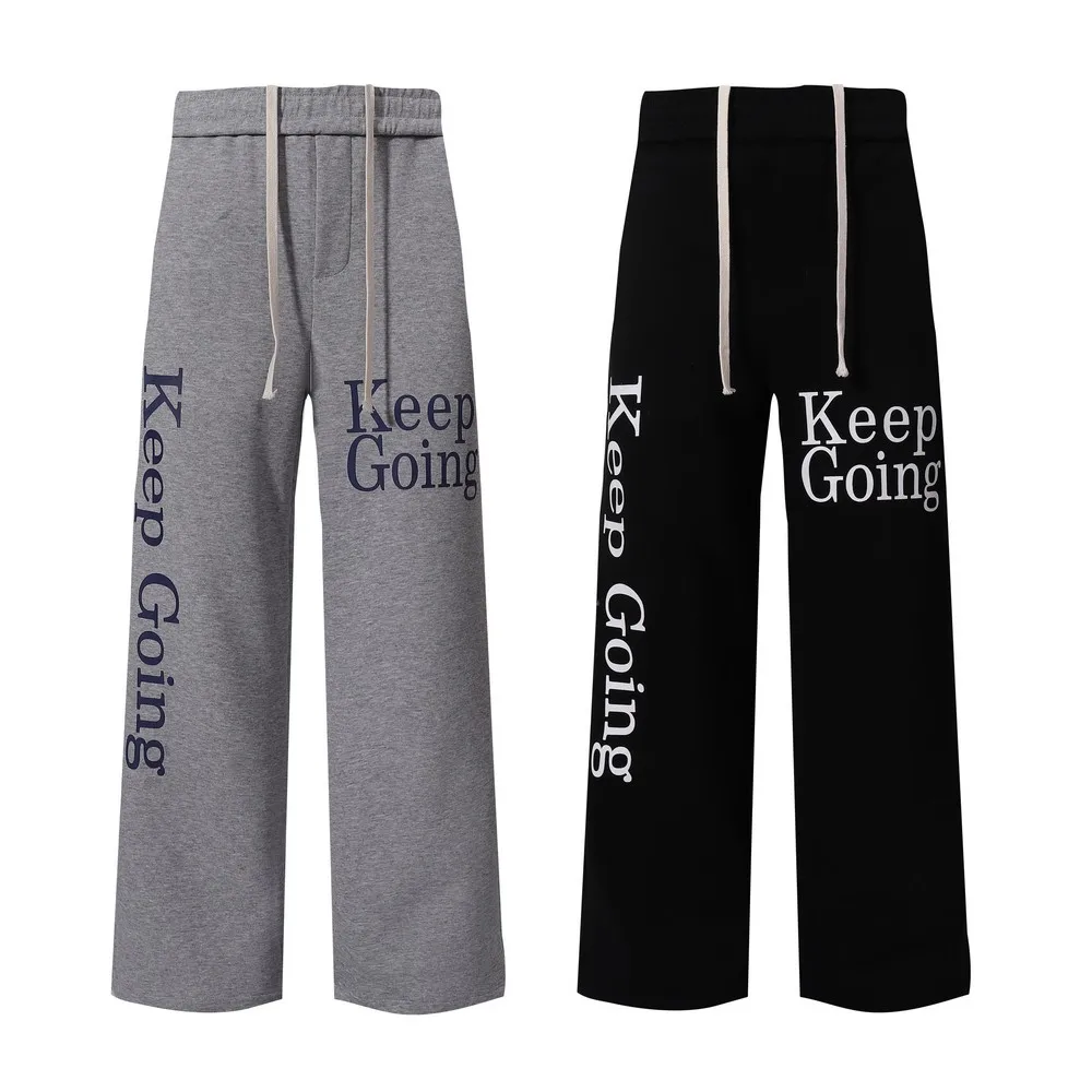 Letters Cotton Drawstring Elastic Waist Wide Leg Black SweatPants Trousers for Women Men Streetwear Winter Spring Trends Pants
