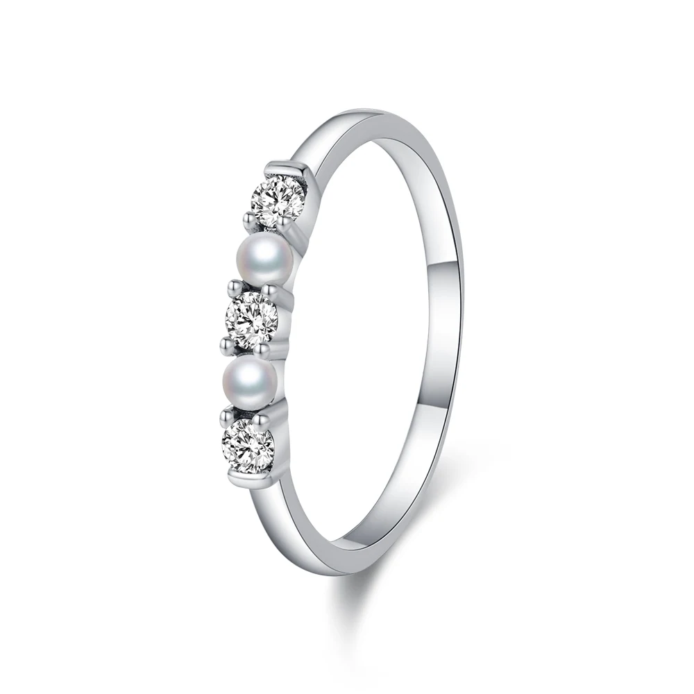 Women's 925 Sterling Silver Irregular Double Pearl Ring