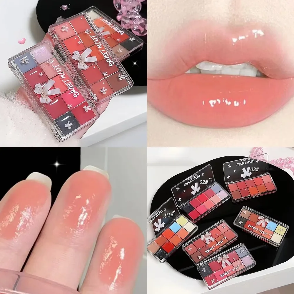 Gelee Platte 10-Farbe Lip Feuchtigkeitsspendende Wasser Glas Rot Orange Lip Öl Balsam Make-Up Palette Sexy Plump Spiegel Kristall lip Gloss