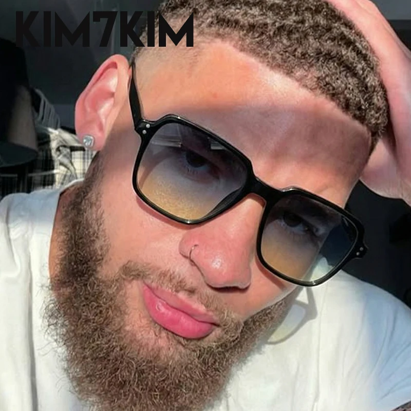 

2026 Trendy Vintage Square Sunglasses Men Black Frame Oversized Shades Retro Rivet Driving Sun Glasses Luxury Designer Eyewear