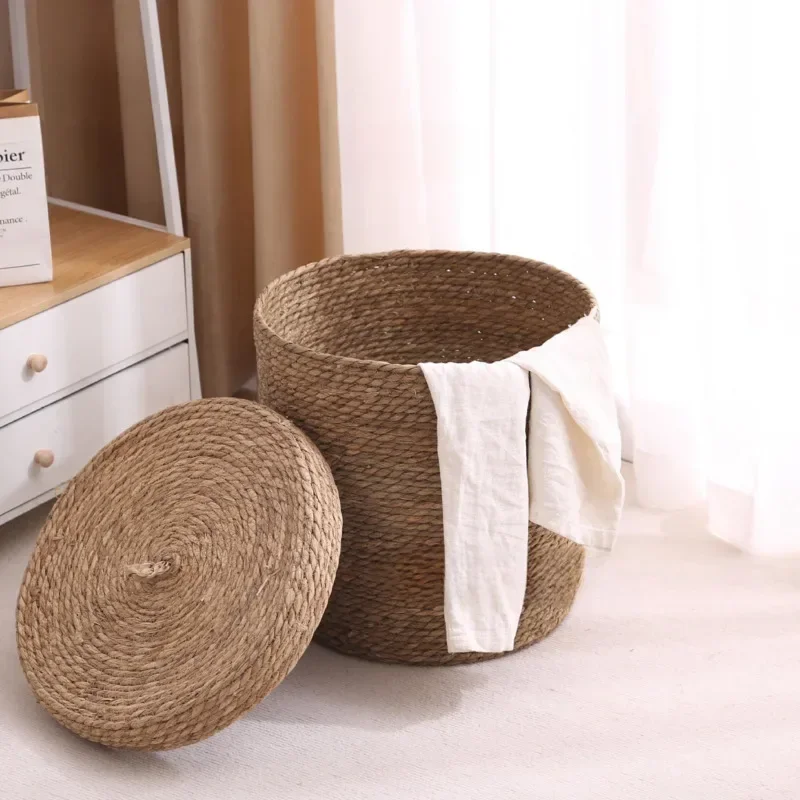 Handmade Nordic Rattan Laundry Baskets Elegant Sundries and Snacks Storage with Cover DustProof Organizer for Clothes