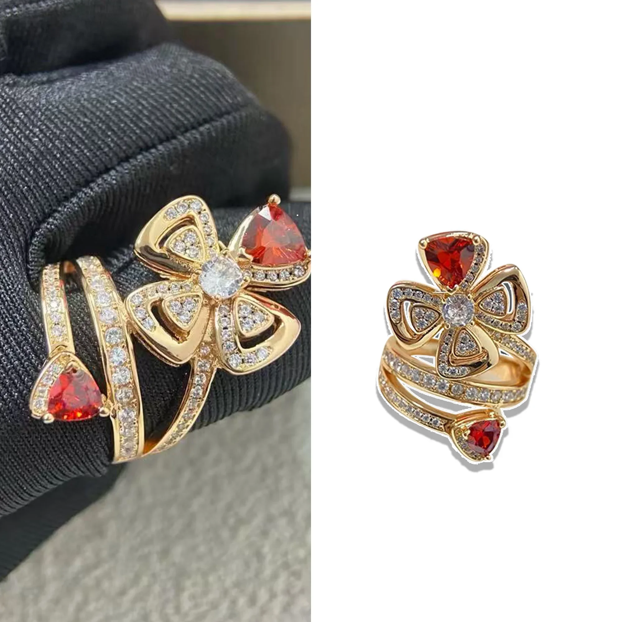 

High quality diamond studded petal earrings made of pure silver S925, light luxury high-end ring, Fiorever series holiday gift