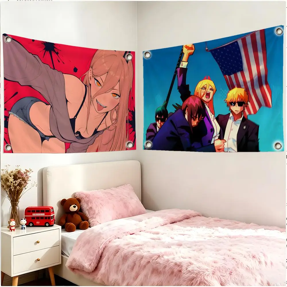 Anime Character Chainsaw Man Power Flags Four Ring Borderless Art Decor Indoor Outdoor Use Simple Hang And Install