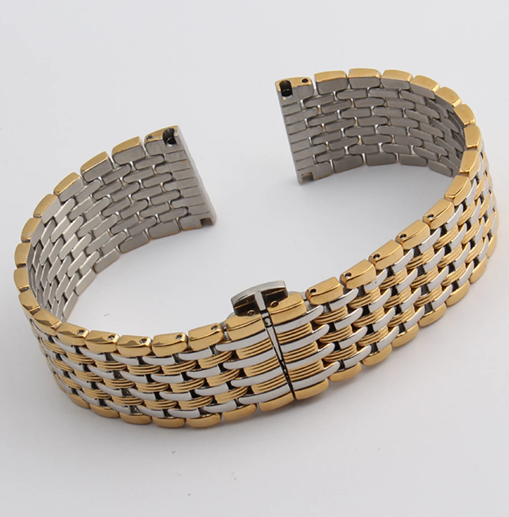 

Thinner Watchbands Quartz Watch accessories 14mm 16mm 18mm 20mm 22mm Stainless steel silver with gold straps bracelets beautiful