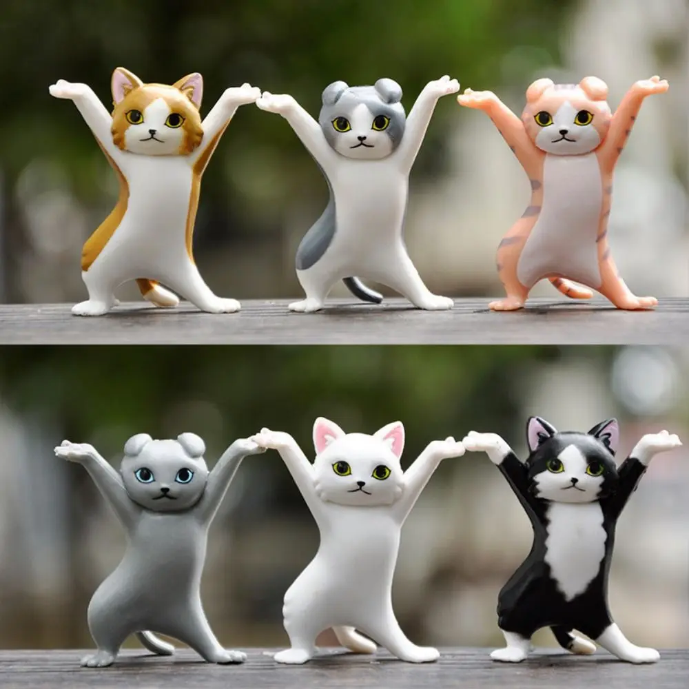 Funny Hand-made Cat Miniatures Cartoon PVC Cat Pen Holder Cute DIY Car Cat Ornaments Micro Landscape