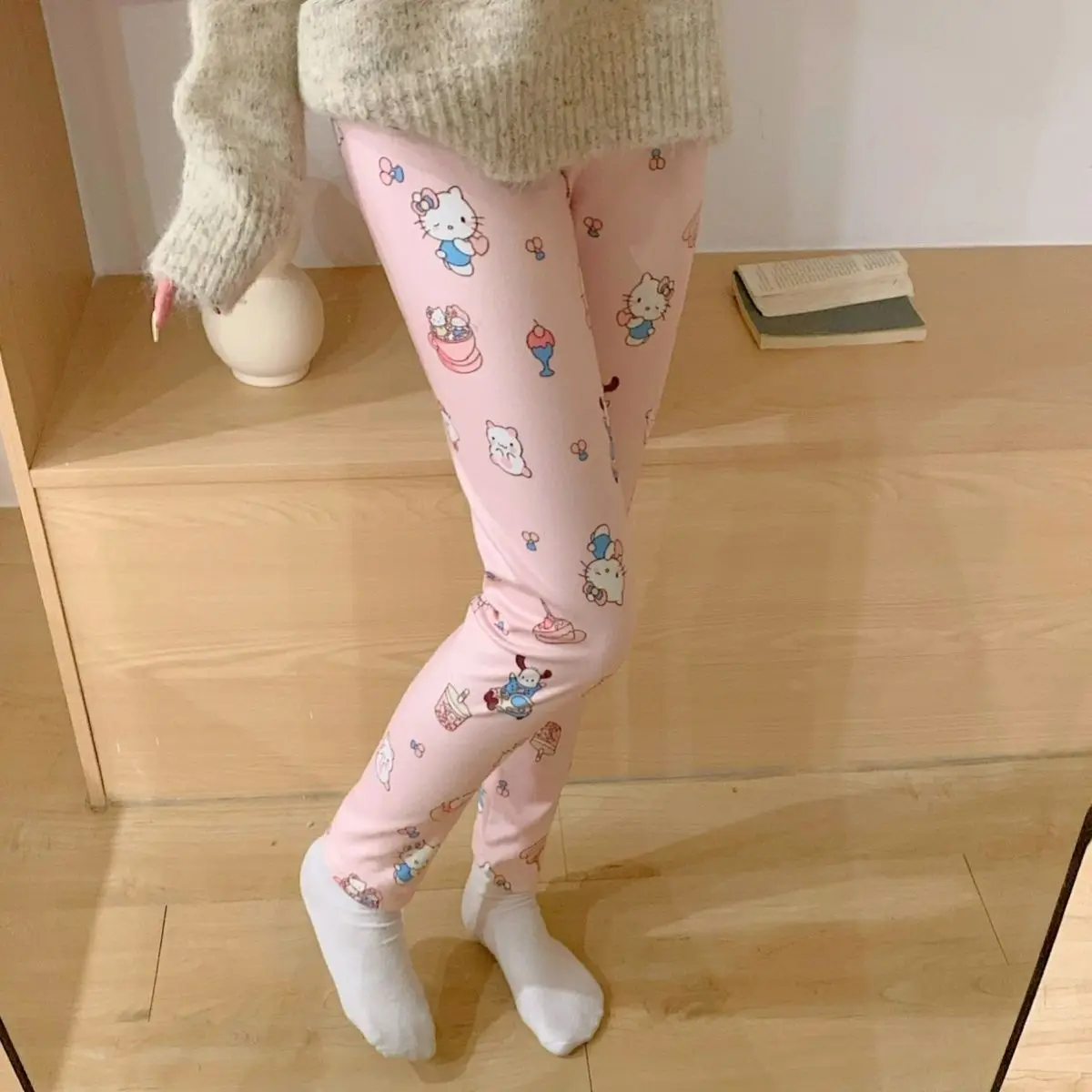 Women's Leggings For Autumn And Winter Slim Fit Casual Pants, Hello Kitty Printed Cartoon Home Cute Warm Pants