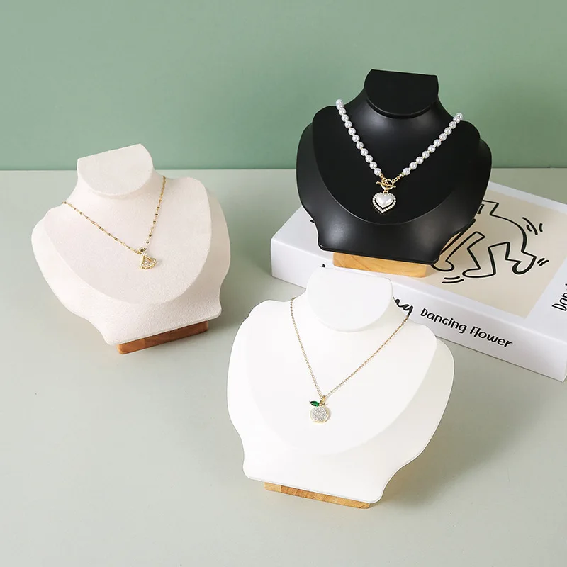 Floor-Standing Wooden Low-Profile Portrait Mannequin Necklace Display Stand, Jewelry Rack & Photo Props for Store Display