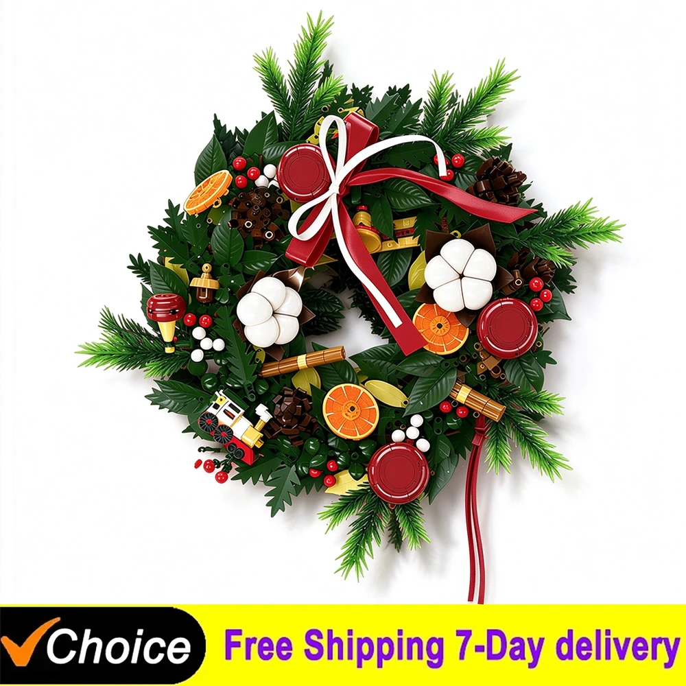 2027 MOC Christmas Wreath Bouquet Building Blocks Festive Flower Decorations Decor Idea Toys For Adults Xmas Holiday Gifts