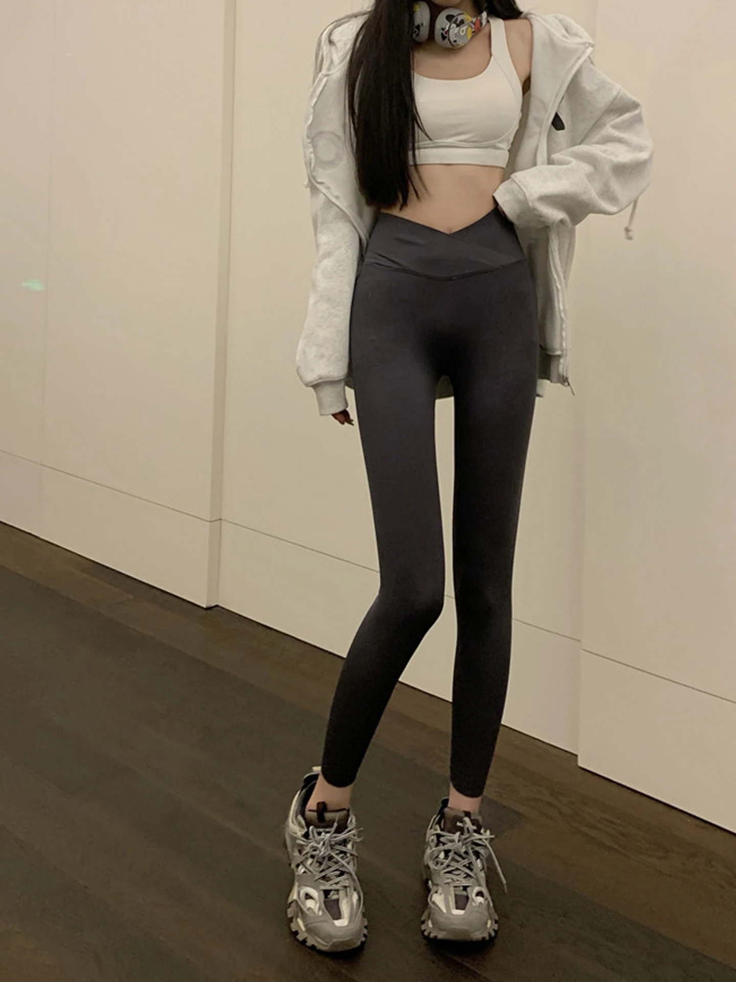 

Thiened Fce High Waist Cross Waist Fitn Yoga Pants Women's Autumn Winter Long Pants Sl a Leggings