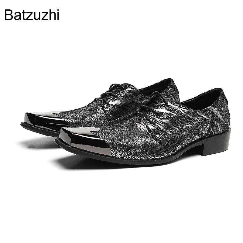 

Batzuzhi Italian Type Men's Shoes Fashion Metal Toe Black Leather Dress Shoes Men Lace-up Soft Leather Business/Party Oxfords