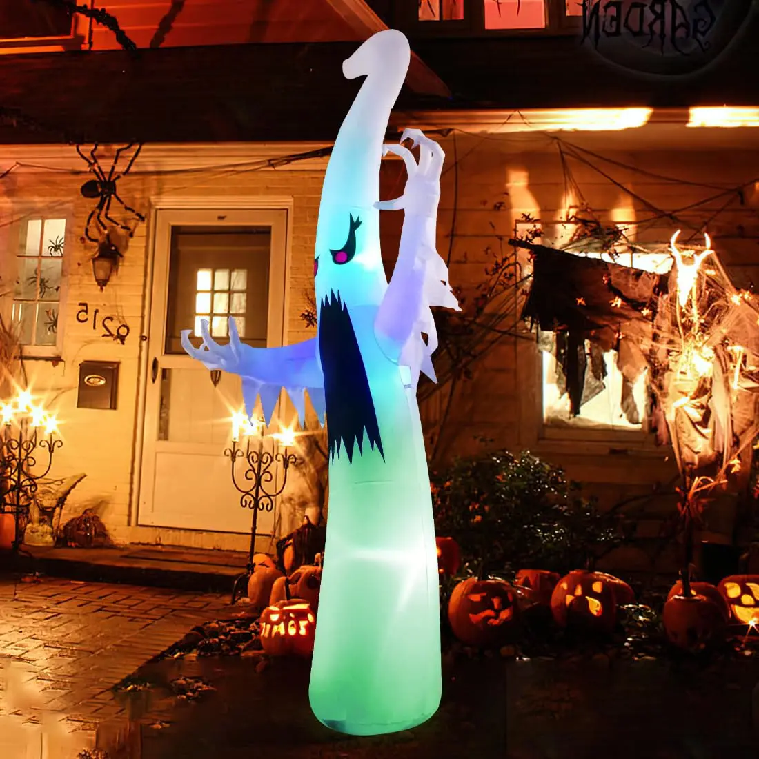Halloween InflatablesGhost Outdoor Decorations Blow Up YardScary Red Eye Dimming Ghost with Built-inColorful LEDs for Garden Lawn Indoor PartyDecor