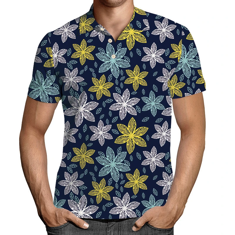 New Men\'s Polo Shirt Personality Graphic Print Men Clothing Casual Short Sleeved Loose Oversized Shirt Street Fashion Tops Tees