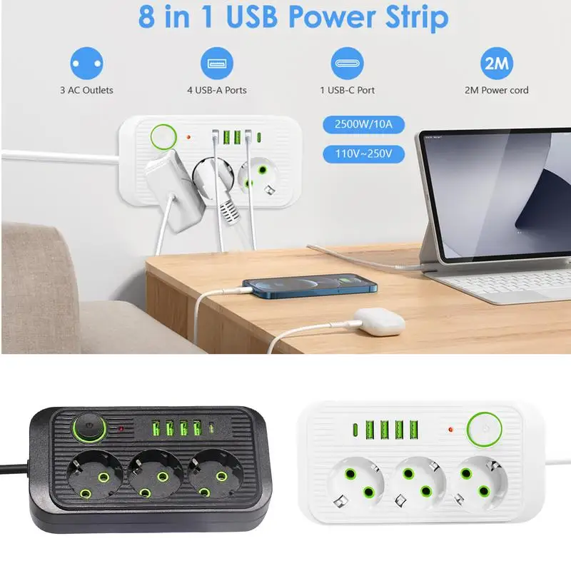 Outlet Extender Cord 45 Angle Arrangement Short Extension Cord 8 In 1 Surge Protector Strip Strip Flat Plug Safety Protection