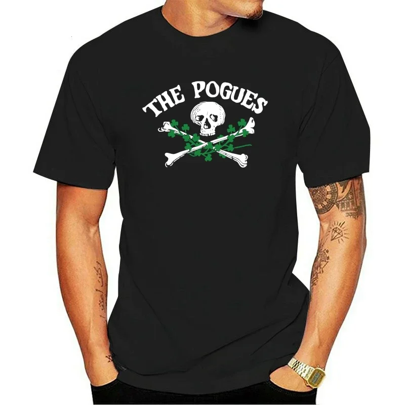 

New THE POGUES Skull Crossbones And Shamrocks Cotton T Shirt Irish Rock Music Tribute men t shirt mens t shirt herren clothes