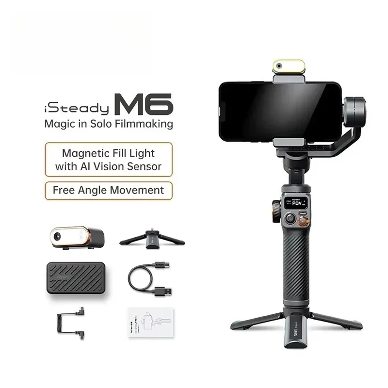 M6 KIT Handheld Gimbal Stabilizer Selfie Tripod for Smartphone with AI Magnetic Fill Light Video Lighting