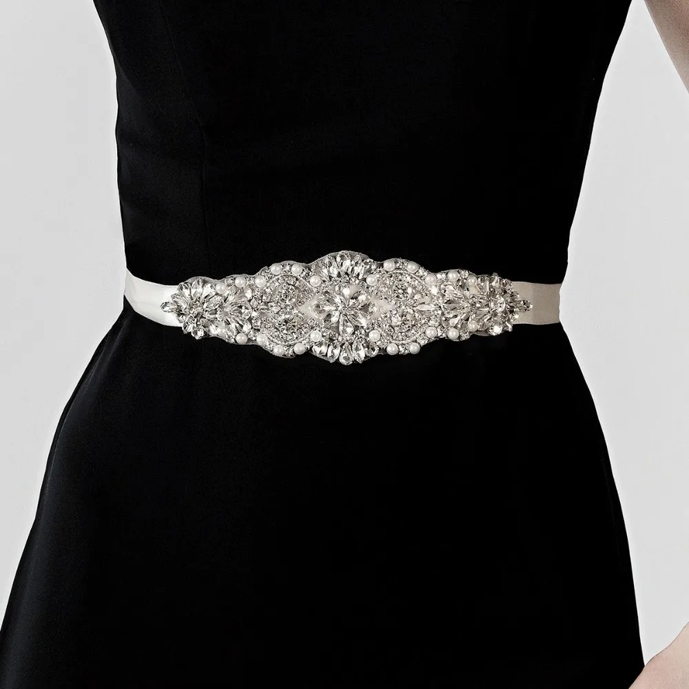 

Sweet Ribbon Bridal Belt Long Silver Wedding Belt Rhinestones Korean Style Bridal Sashes Wedding