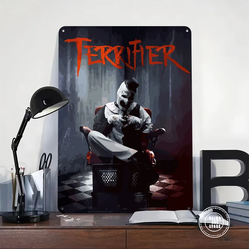 Terrifier Art the Clown Illustration 3D Texture Printed Poster Custom Vintage Metal Tin Plate Sign for Wall Art Decoration Room