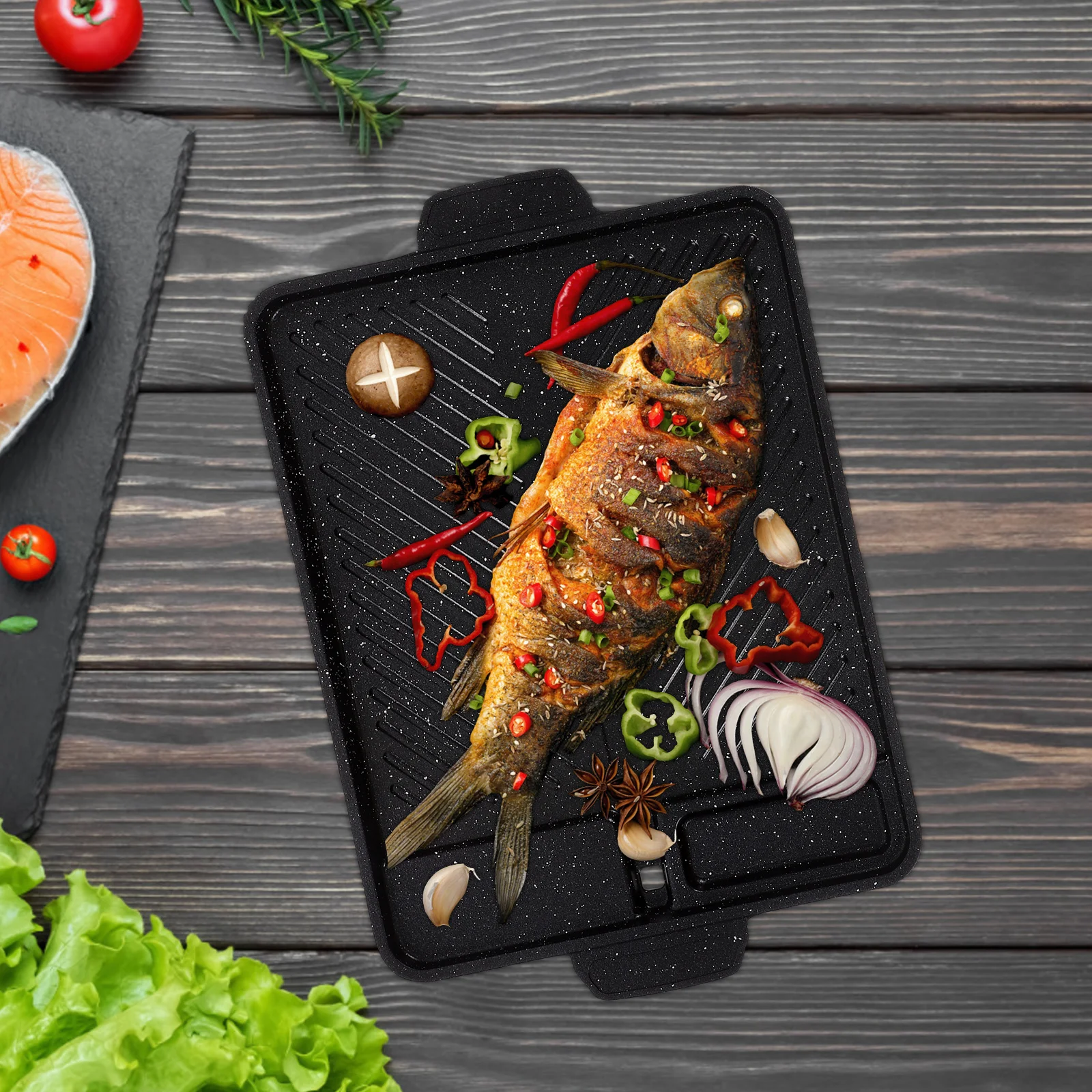 

Alloy Barbecue Plate Rectangular Non-Stick High Heat Conduction Oil Leakage Design Easy Cleaning Fry Roast Pan Kitchen