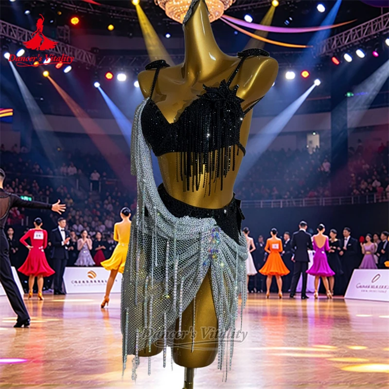2-tones Matching Latin Dance Sling Dresses Customized Adult Women Chacha Samba Rumba Contest&Perform Clothing Dancer's Vitality