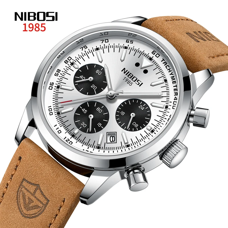 

NIBOSI New Fashion Quartz Watch for Men Leather Waterproof Luminous Date Sports Chronograph Wristwatches Mens Relogio Masculino