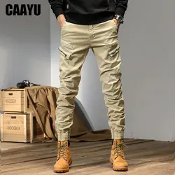 CAAYU Joggers Cargo spodnie męskie Casual Hiphop multi-pocket męskie spodnie spodnie dresowe Streetwear Techwear Tactical Track spodnie Khaki