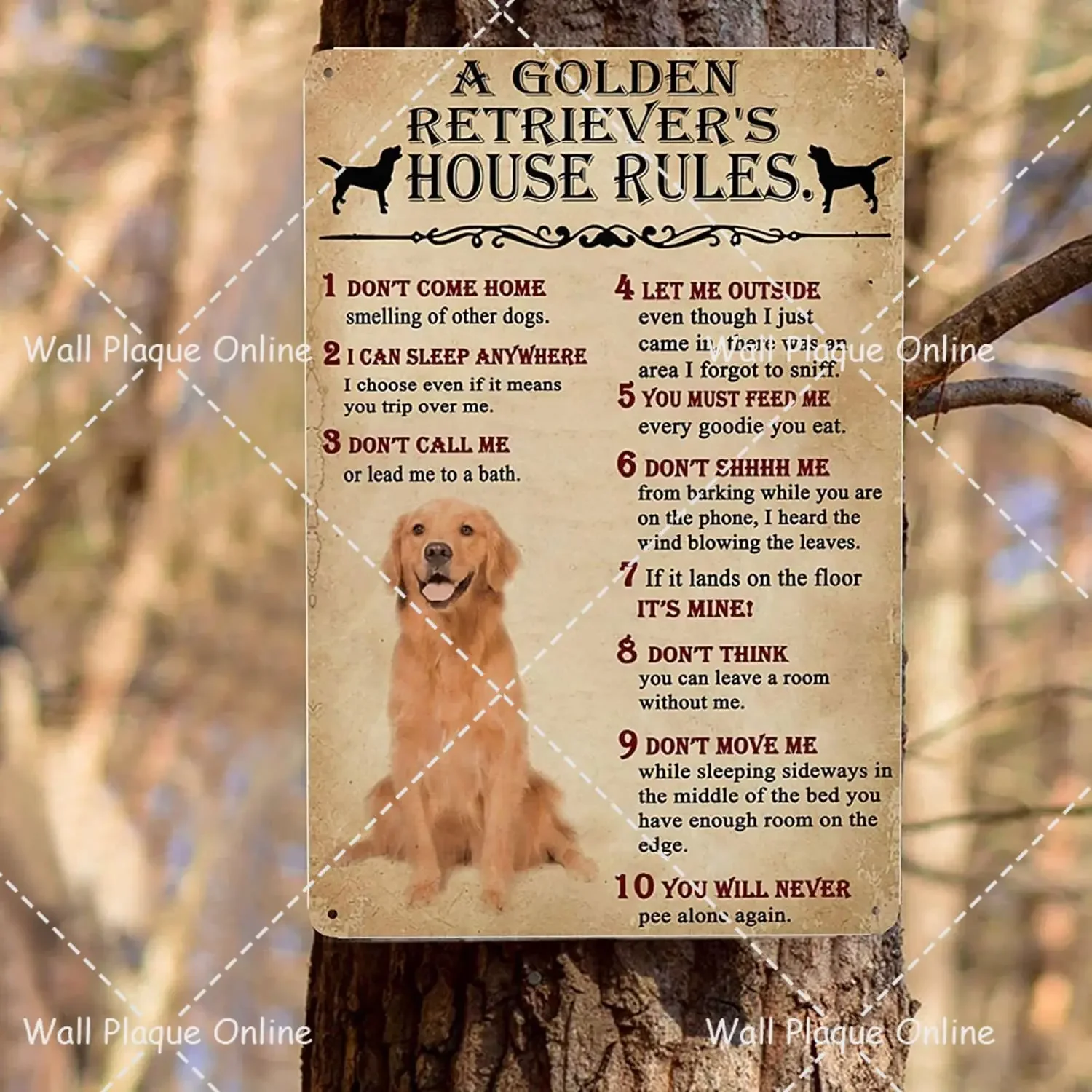 Vintage Metal Tin Golden Retriever When Visiting My House Please Remember Retro Dog Sign Poster Wall Art for Home Decor Plaque