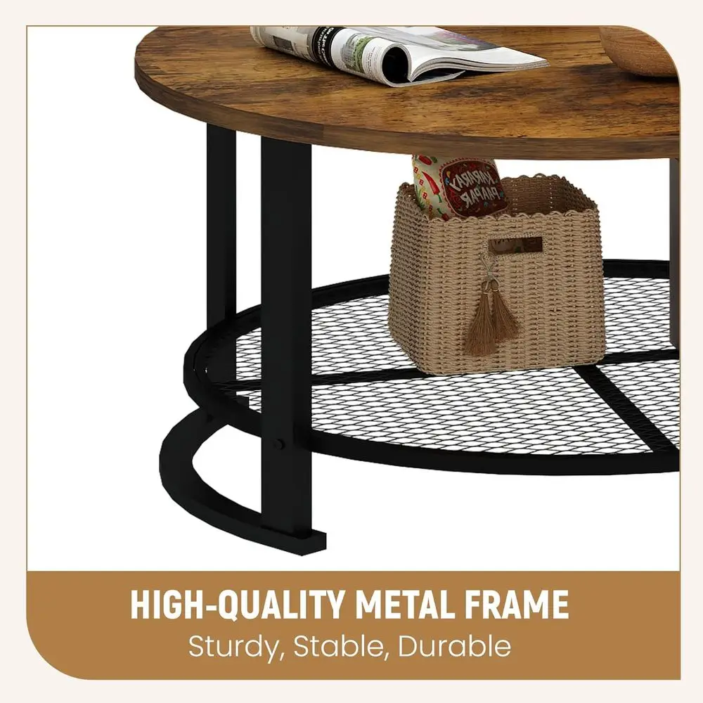 Round Coee Table and End Table Set o 3 with Storage, ern Vintage k Brown Coee Table and Side Table or Living Room, Oice, Aparent - view 5