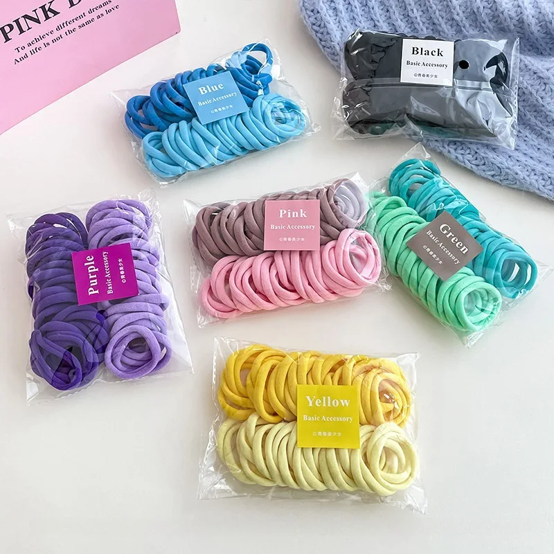 50PCS/Set Women Girls 4CM 2CM Colorful Nylon Elastic Hair Bands Ponytail Holder Rubber Bands Scrunchie Headband Hair Accessories