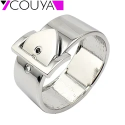 Women Silver Color Buckle Bangle Bracelet Shiny Polished Plain European Stylish Bracelet Femme Bijoux Brazaletes Pulseras Mujer